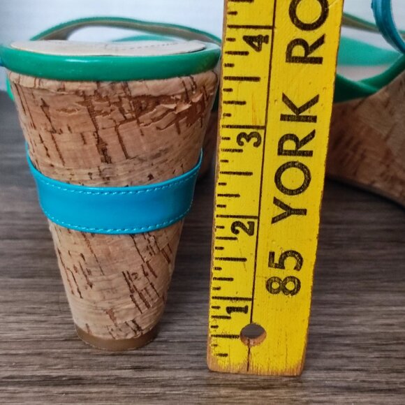 Guess wedge heel sandals blue & green cork sole women's size 8 ? - Picture 8 of 11